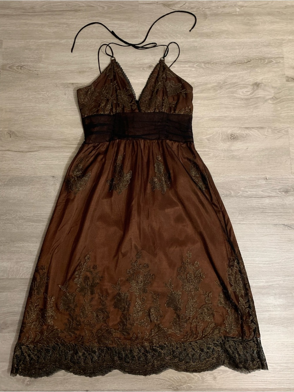 Weston Wear Brown Floral Lace Halter Midi Dress